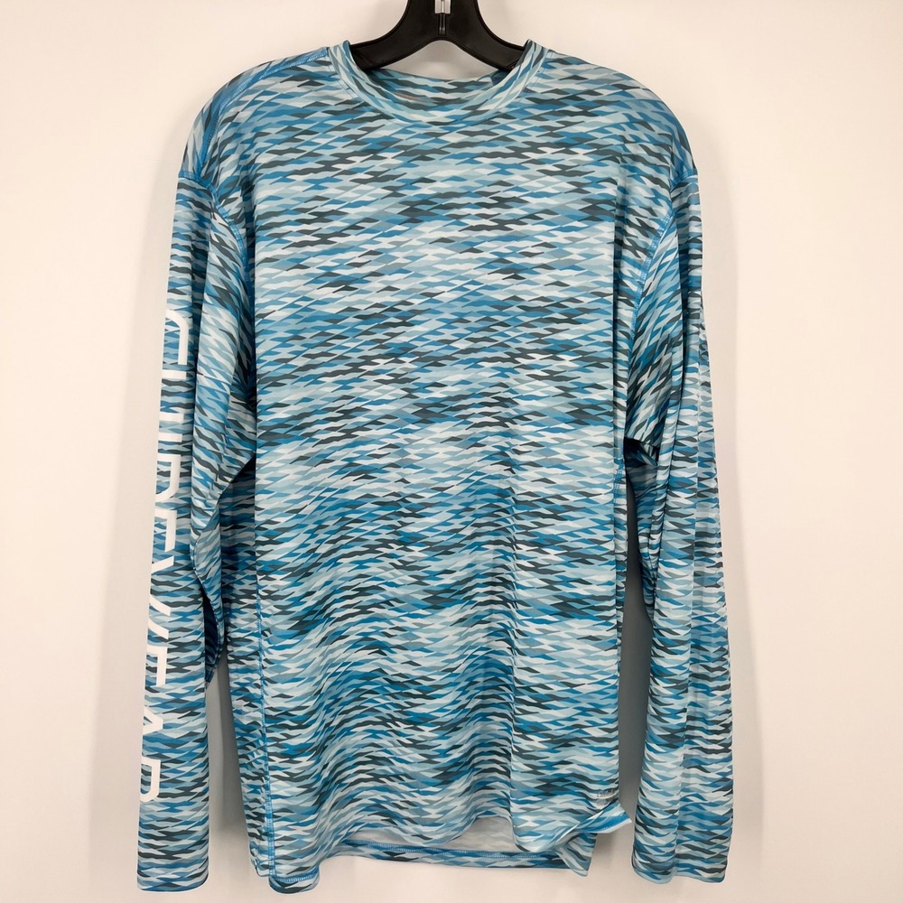 Cabelas Guidewear Mens Blue Geometric UPF 50 Fishing Performance Shirt‎ Large L